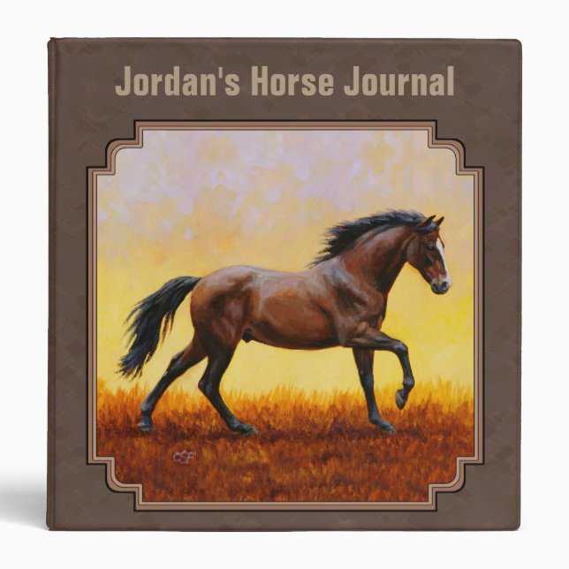 Dark Bay Running Horse Taupe Binder (Front)