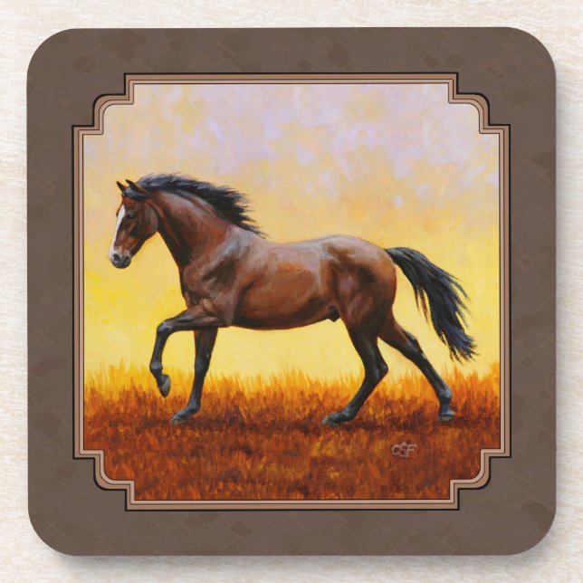 Dark Bay Running Horse Taupe Coaster (Front)