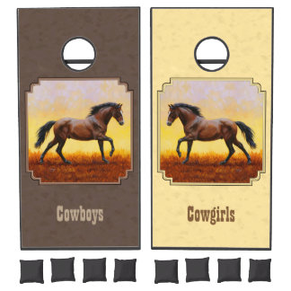 Dark Bay Running Horse Taupe Cornhole Set