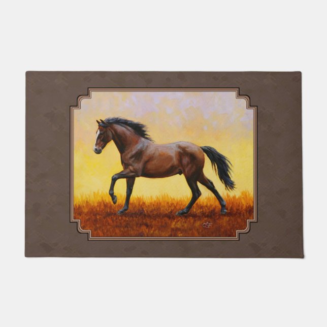Dark Bay Running Horse Taupe Doormat (Front)