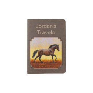 Dark Bay Running Horse Taupe Passport Holder