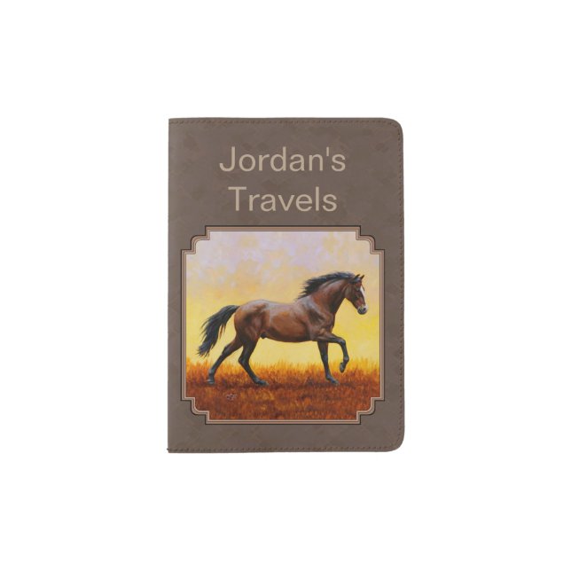 Dark Bay Running Horse Taupe Passport Holder (Front)