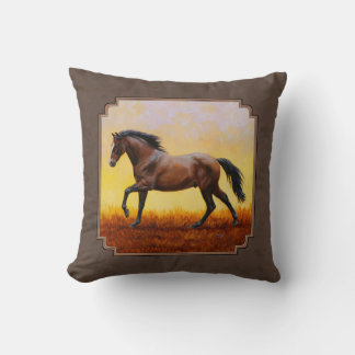 Dark Bay Running Horse Taupe Throw Pillow