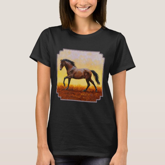 Dark Bay Running Horse Wild Mustang T-Shirt (Front)