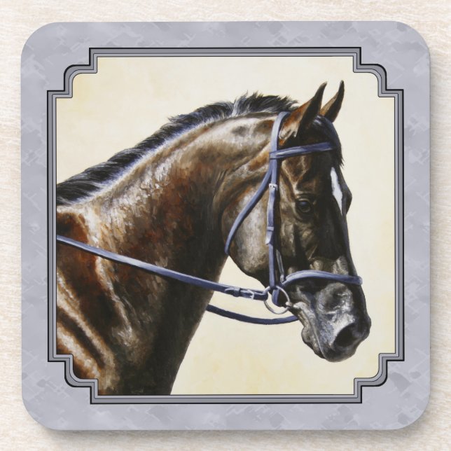 Dark Bay Sport Horse Gray Beverage Coaster (Front)