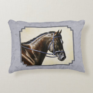 Dark Bay Sport Horse Gray Decorative Pillow