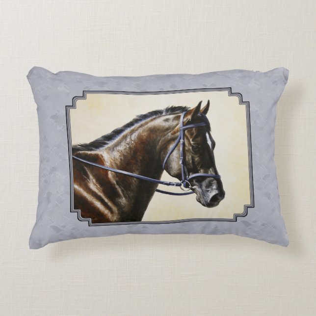 Dark Bay Sport Horse Gray Decorative Pillow (Front)