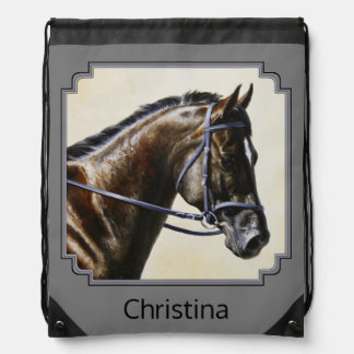 Dark Bay Sport Horse Gray Drawstring Bag
