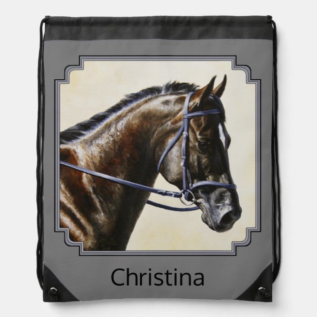 Dark Bay Sport Horse Gray Drawstring Bag (Front)