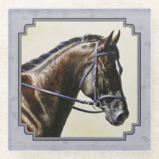Dark Bay Sport Horse Gray Glass Coaster