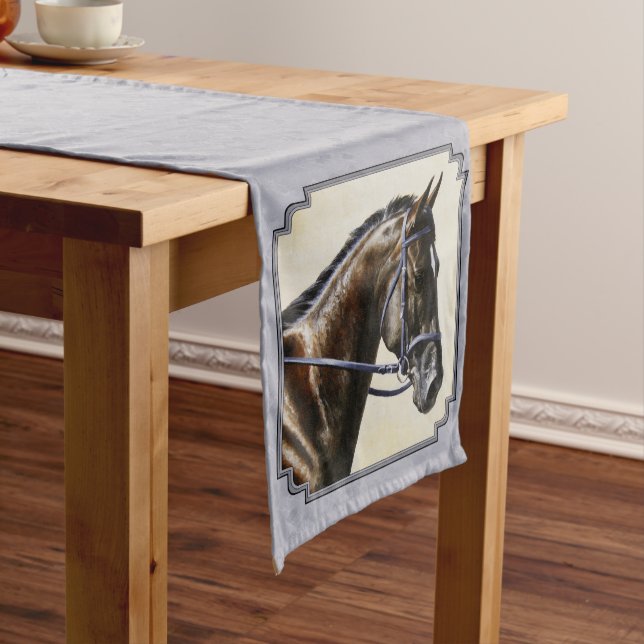 Dark Bay Sport Horse Gray Medium Table Runner (In Situ)