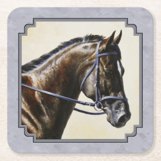 Dark Bay Sport Horse Gray Square Paper Coaster