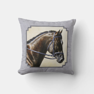 Dark Bay Sport Horse Gray Throw Pillow