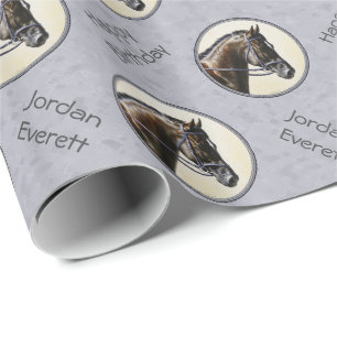 Dark Bay Sport Horse Gray Wrapping Paper