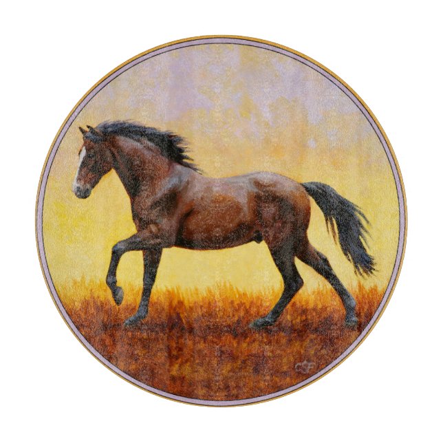 Dark Bay Stallion Horse Galloping Cutting Board (Front)