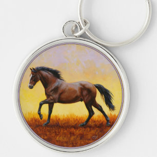 Dark Bay Stallion Horse Galloping Keychain