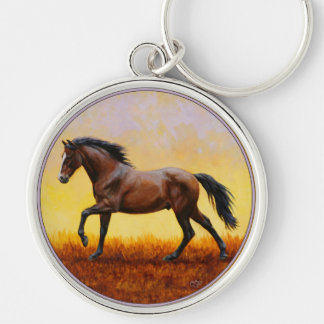 Dark Bay Stallion Horse Galloping Keychain