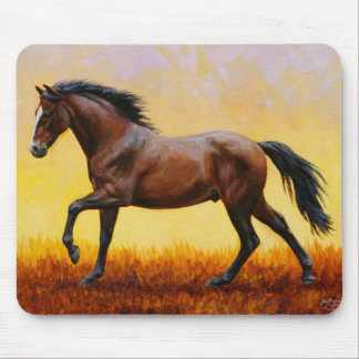 Dark Bay Stallion Horse Galloping Mouse Pad