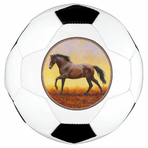 Dark Bay Stallion Horse Galloping Soccer Ball
