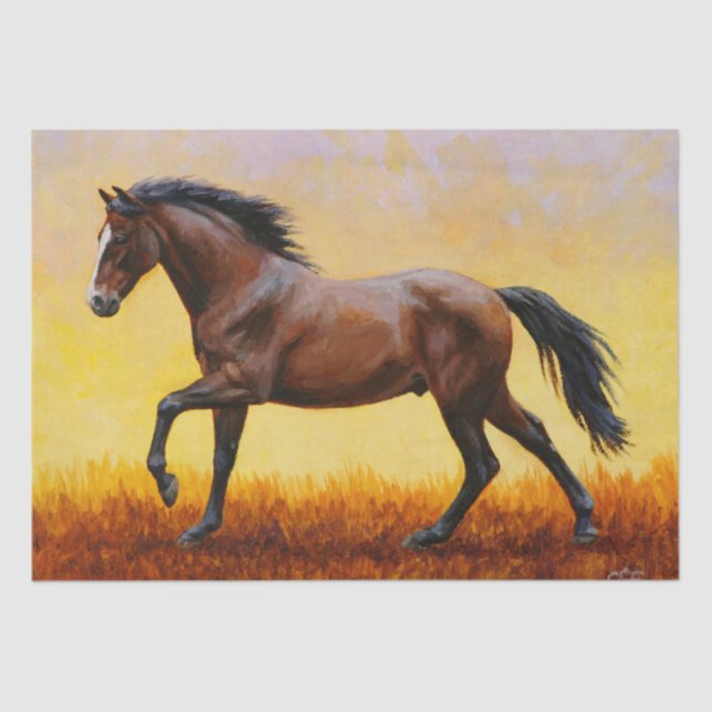 Dark Bay Stallion Horse Galloping Tissue Paper (Front)