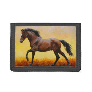 Dark Bay Stallion Horse Galloping Trifold Wallet