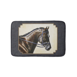 Dark Bay Trakehner Horse Charcoal Grey Bath Mat