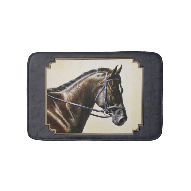 Dark Bay Trakehner Horse Charcoal Grey Bath Mat (Front)