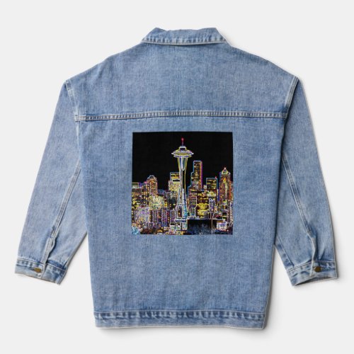 Dark be the Night _ Luminous Seattle Skyline Denim Jacket