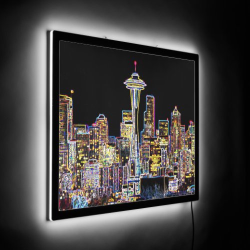 Dark be the Night _ Luminous Seattle Skyline LED Sign