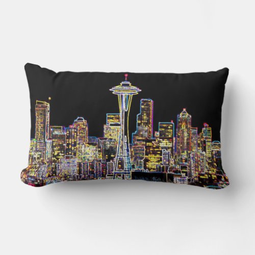 Dark be the Night _ Luminous Seattle Skyline Lumbar Pillow