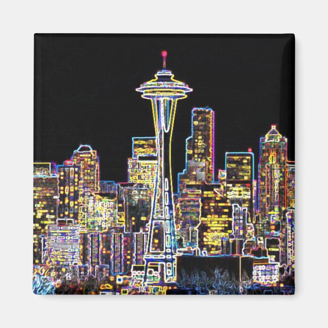 Dark be the Night - Luminous Seattle Skyline Magnet (Front)