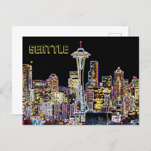 Dark be the Night _ Luminous Seattle Skyline Postcard