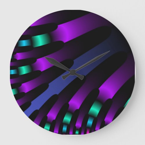 Dark beautiful colors neon glowing Ribbon Stripes Large Clock