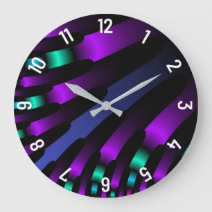Dark beautiful colors neon glowing Ribbon Stripes Large Clock