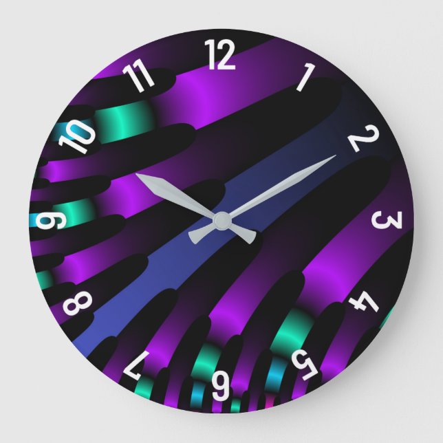 Dark beautiful colors neon glowing Ribbon Stripes Large Clock (Front)