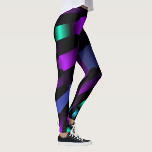 Dark beautiful colors neon glowing Ribbon Stripes Leggings