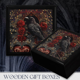 Dark Beauty Goth Red Roses Black Crow Raven Gift Box