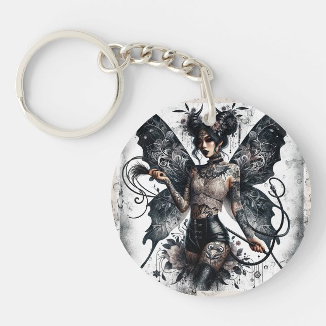 Dark Beauty Gothic Asian Fairy Tattoos & Whip Keychain (Front)