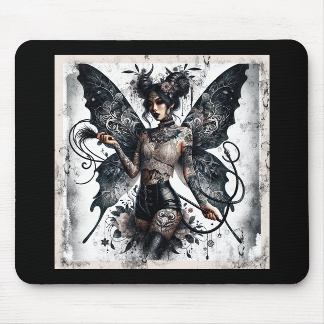 Dark Beauty Gothic Asian Fairy Tattoos & Whip Mouse Pad (Front)