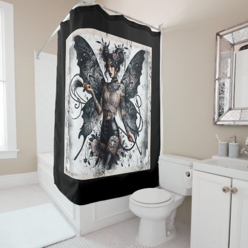 Dark Beauty Gothic Asian Fairy Tattoos  Whip Shower Curtain