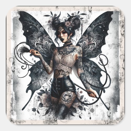 Dark Beauty Gothic Asian Fairy Tattoos  Whip Square Sticker