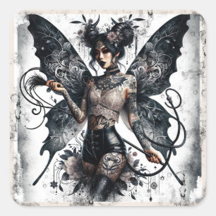 Dark Beauty Gothic Asian Fairy Tattoos & Whip Square Sticker