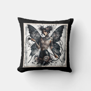 Dark Beauty Gothic Asian Fairy Tattoos & Whip Throw Pillow