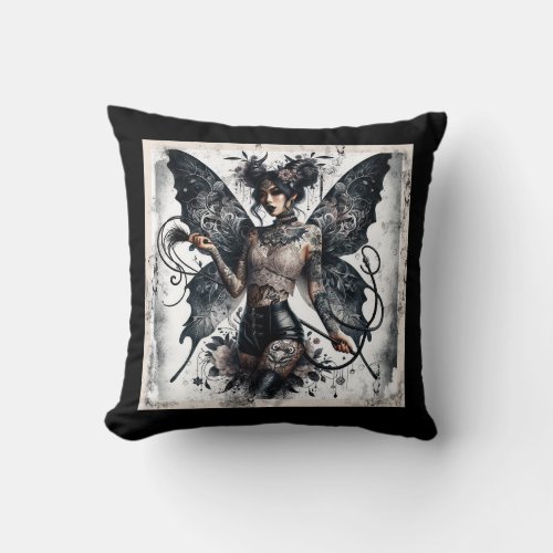 Dark Beauty Gothic Asian Fairy Tattoos  Whip Throw Pillow