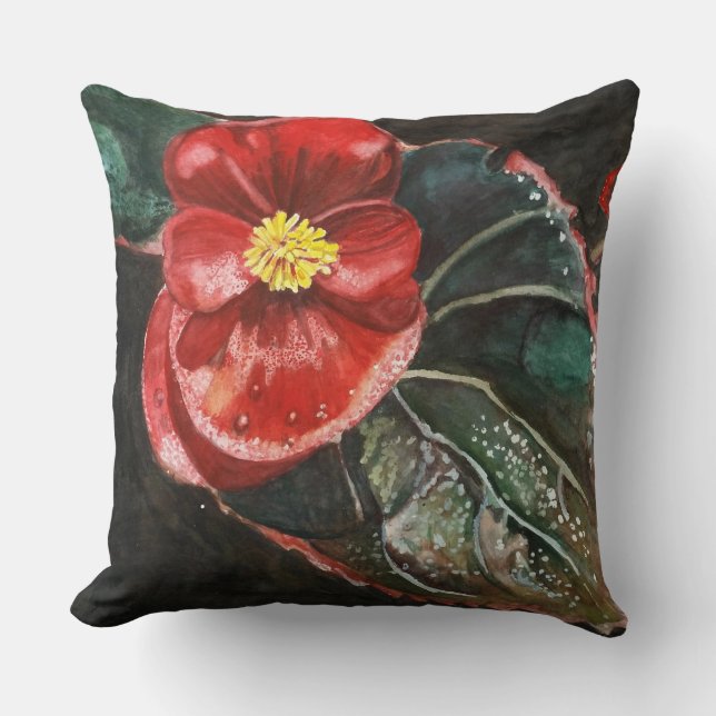 Dark Begonia in Watercolor Throw Pillow (Front)