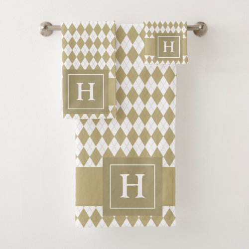 Dark Beige Argyle Pattern Monogrammed Bath Towel Set