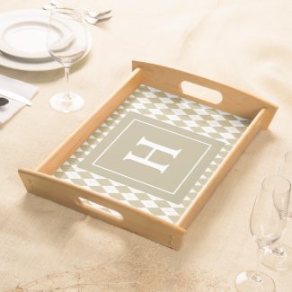 Dark Beige Classic Argyle Pattern Monogrammed Serving Tray