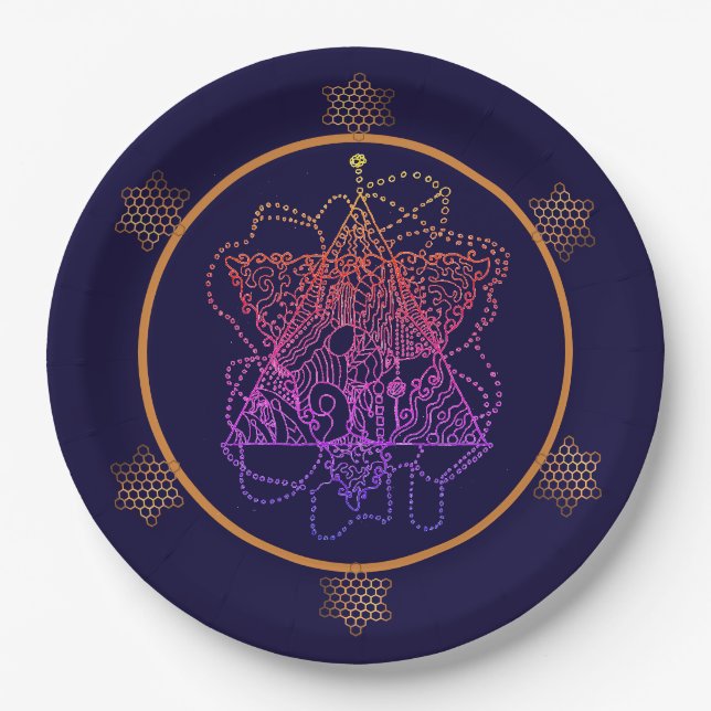 Dark Berry Rainbow Jewish Star    Paper Plates (Front)