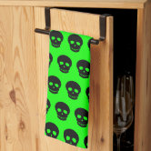 Dark Black Hot Pink Goth Skulls Kitchen Towel, Zazzle