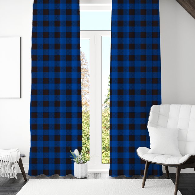 Dark Black and Blue Buffalo Plaid Checkered Blackout Curtains (Creator Uploaded)